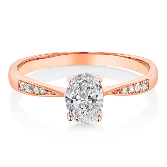 1.08 Carat Lab Grown Diamond Engagement Ring Oval & Round Cut, 10k Rose Gold with Custom Options