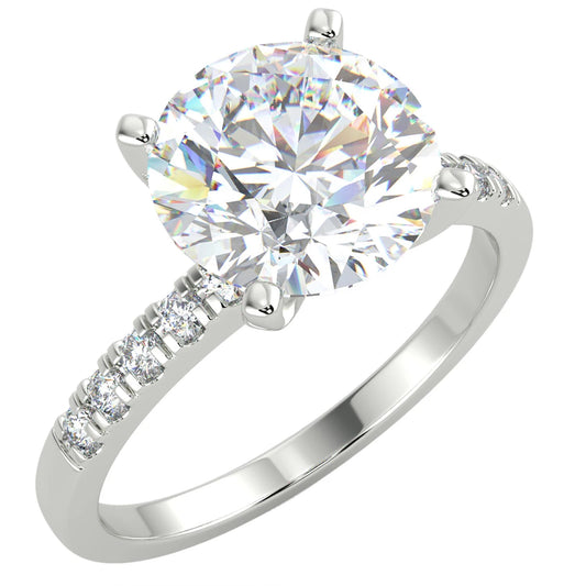2.15 Ct Round Cut VS2/E Solitaire Pave Diamond Engagement Ring 14K White Gold