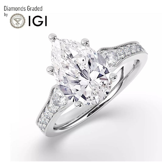 Lab-grown Pear Solitaire Diamond Engagement Ring Platinum 3.10 Carat