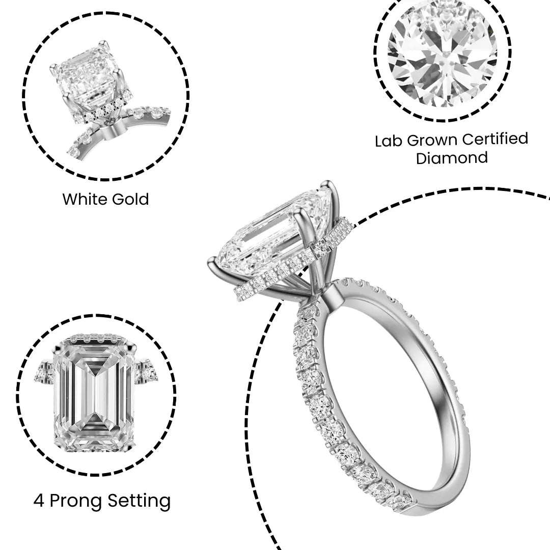 2.80 Carat Emerald-Cut Solar Diamond Engagement Ring – Certified, 14K White Gold