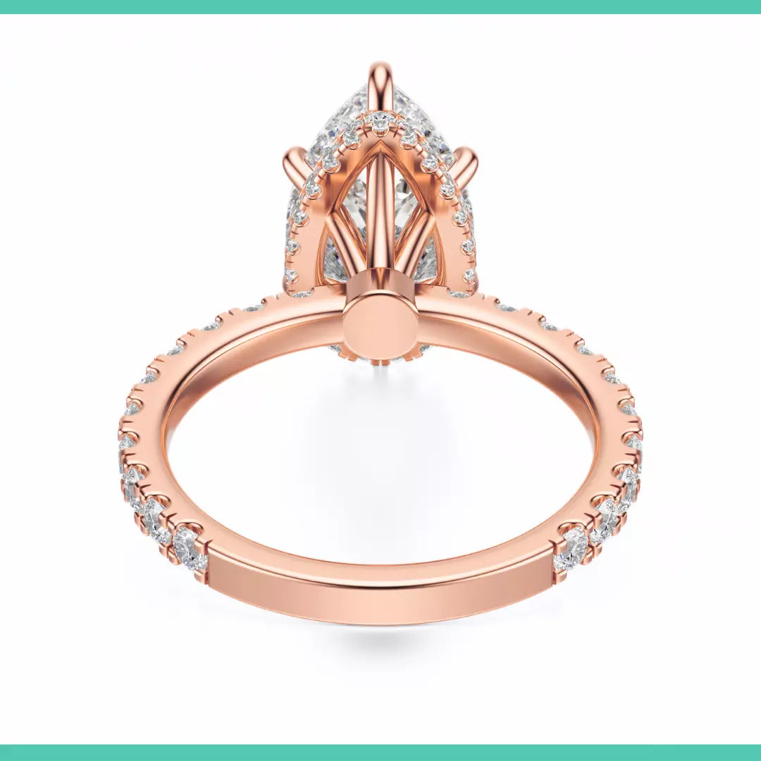 IGI Certified 2.50 Carat Pear F VS2 Lab Grown Diamond Ring 14K Rose Gold