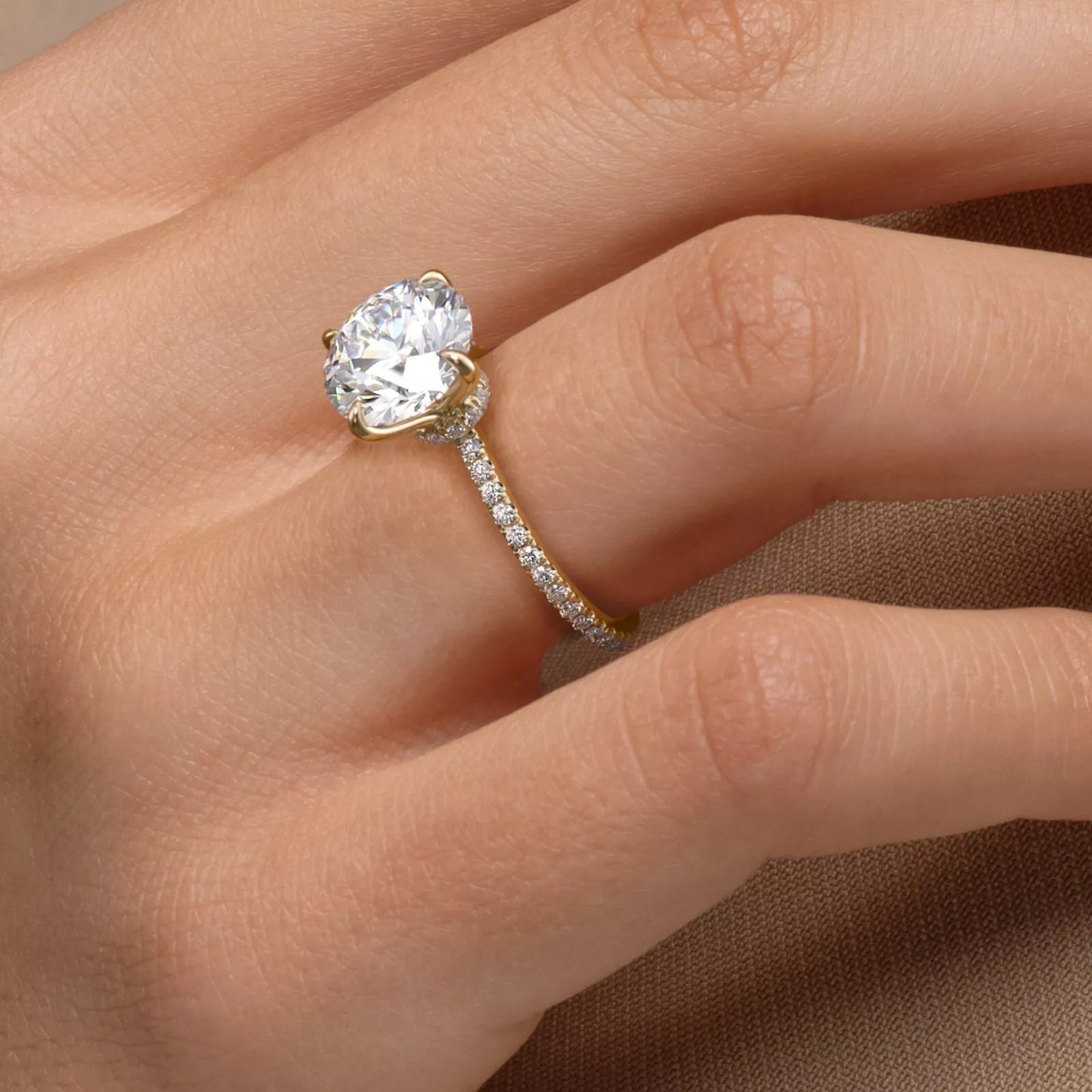 Hidden Halo Lab Grown Diamond Engagement Ring with Pavé Band