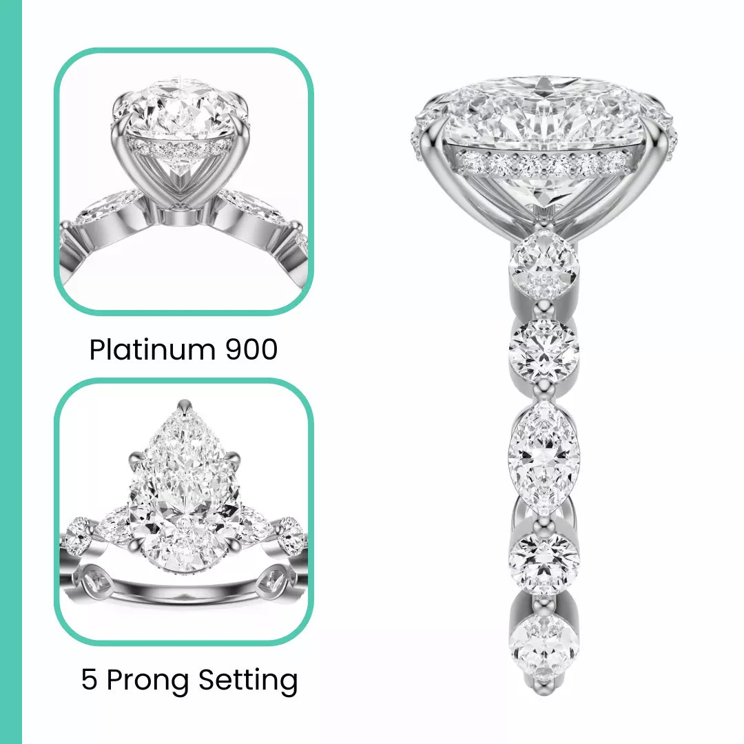 IGI Certified 4.10 CT Pear Cut F VS2 Lab Grown Diamond Ring Platinum 900