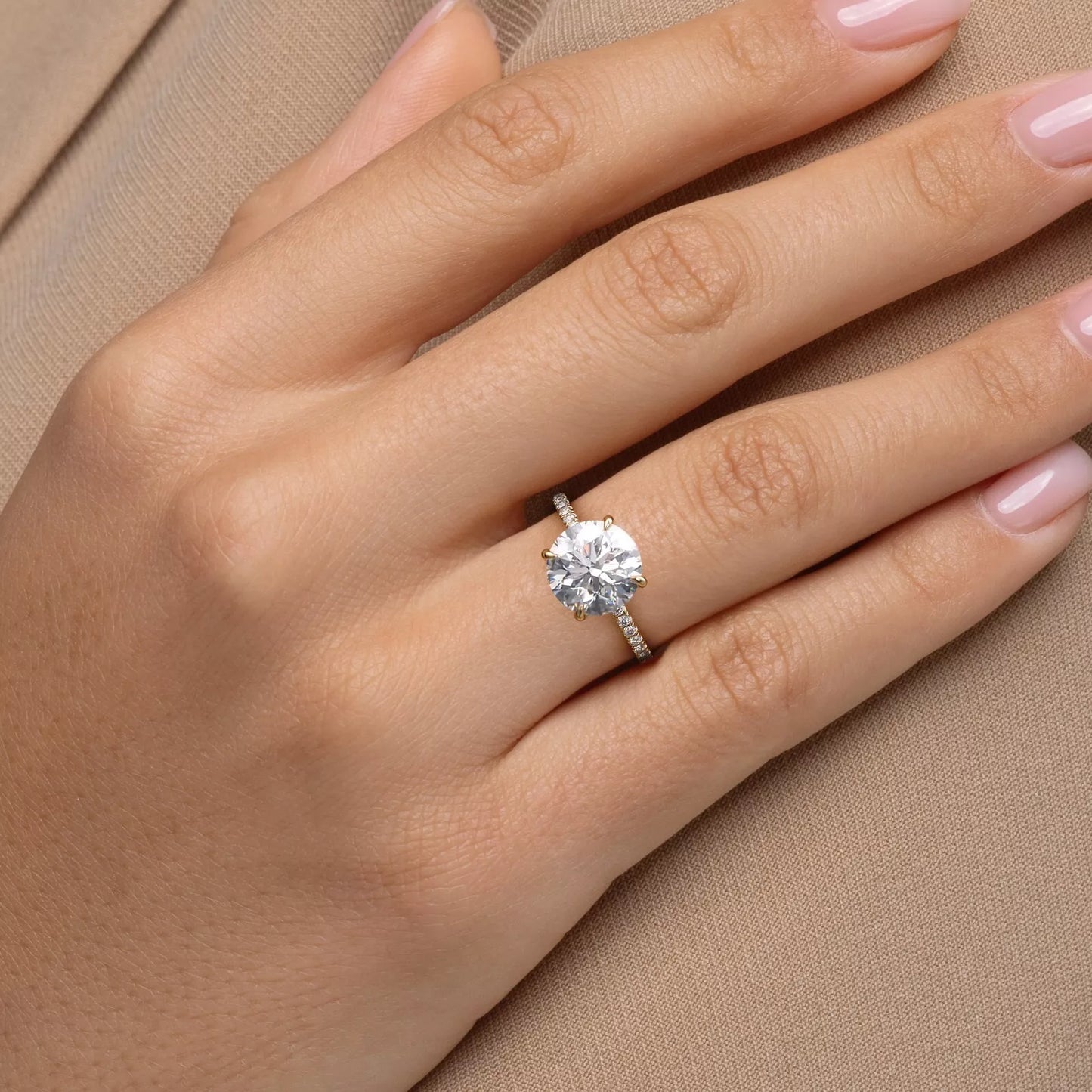 Hidden Halo Lab Grown Diamond Engagement Ring with Pavé Band