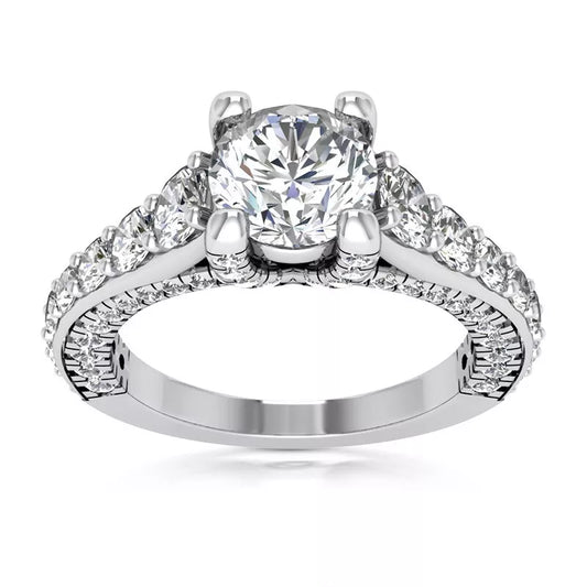 3.75 Carat Round-Cut Halo Solar Diamond Engagement Ring – Certified, 14K White Gold