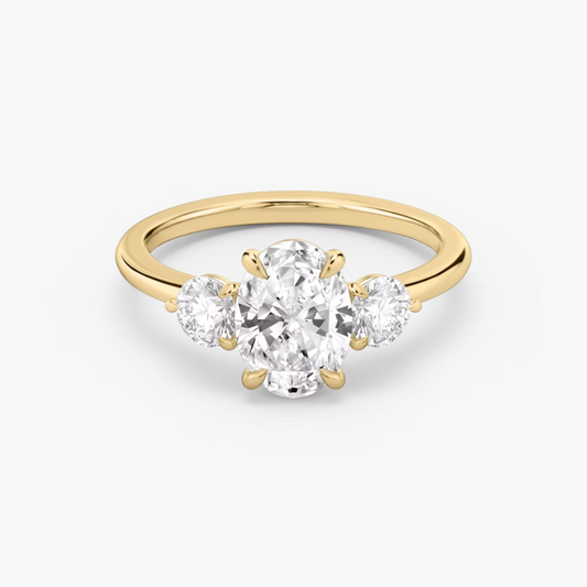 3 Carat Oval Cut Lab-Created Diamond Three-Stone Engagement Ring in 14k Yellow Gold