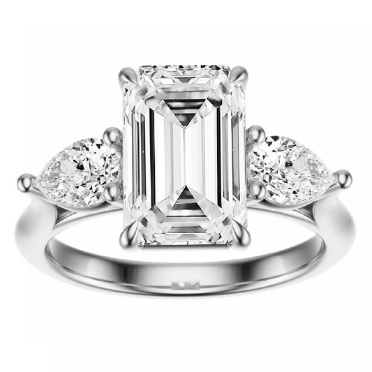 IGI 3.50 CT F VS2 Emerald Cut Solar Diamond Engagement Ring 14K White Gold