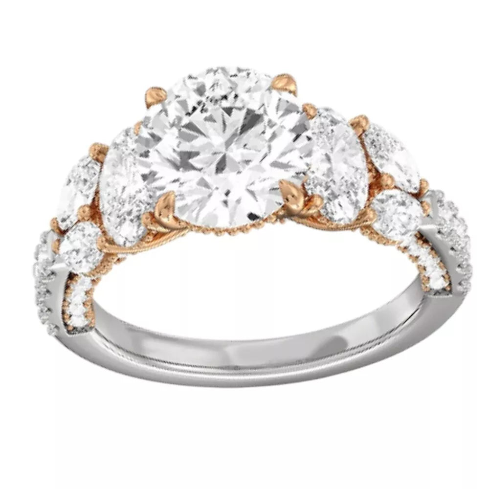 Diamond Engagement Ring Round Cut 3.00 Ct IGI GIA Lab Grown 14K Multi Tone Gold