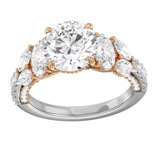 Diamond Engagement Ring Round Cut 3.00 Ct IGI GIA Lab Grown 14K Multi Tone Gold