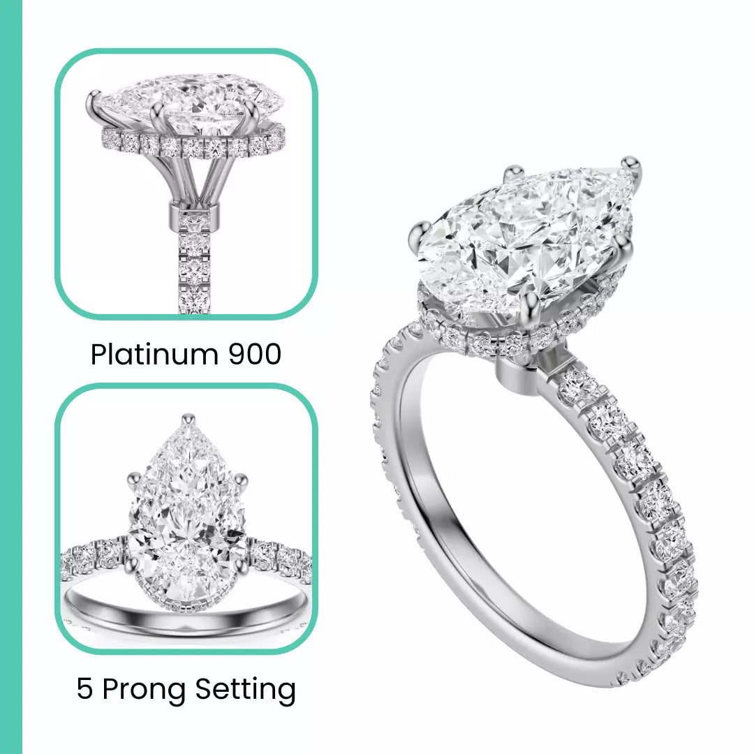 IGI Certified 3.80 CT- Pear Cut F VS2 Lab Grown Diamond Ring Platinum 900