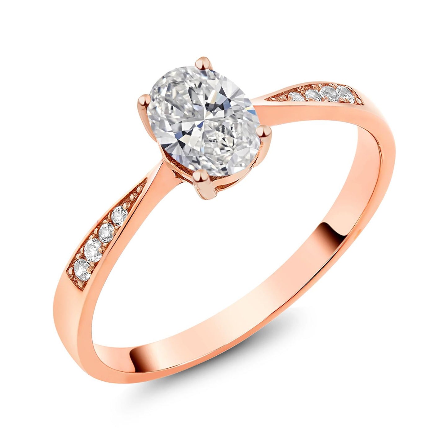 1.08 Carat Lab Grown Diamond Engagement Ring Oval & Round Cut, 10k Rose Gold with Custom Options