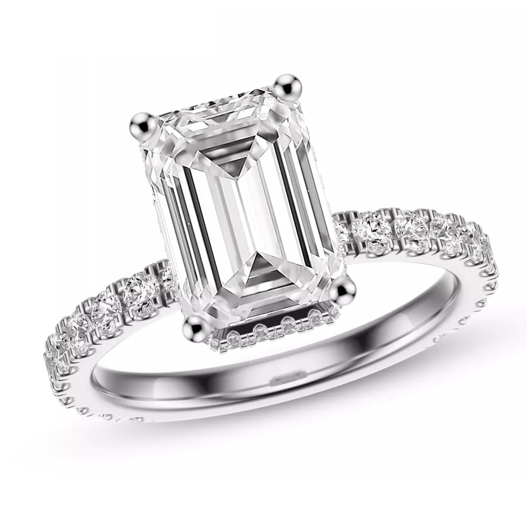 2.80 Carat Emerald-Cut Solar Diamond Engagement Ring – Certified, 14K White Gold