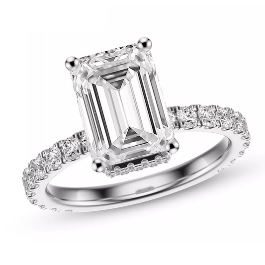 2.80 Carat Emerald-Cut Solar Diamond Engagement Ring – Certified, 14K White Gold