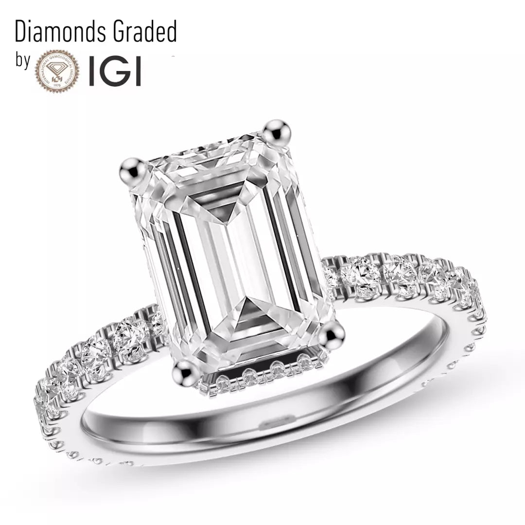 2.80 Carat Emerald-Cut Solar Diamond Engagement Ring – Certified, 14K White Gold