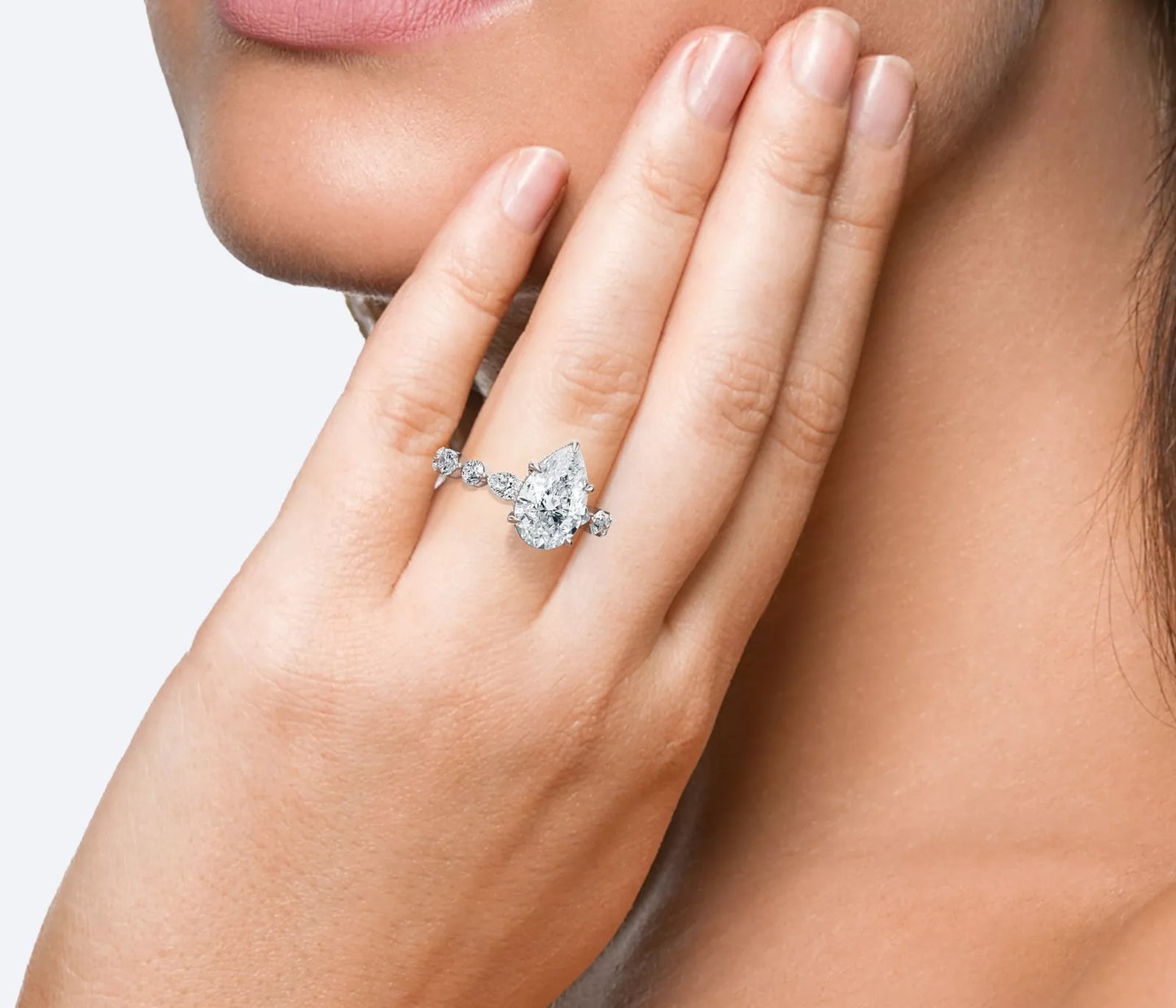 IGI Certified 4.10 CT Pear Cut F VS2 Lab Grown Diamond Ring Platinum 900