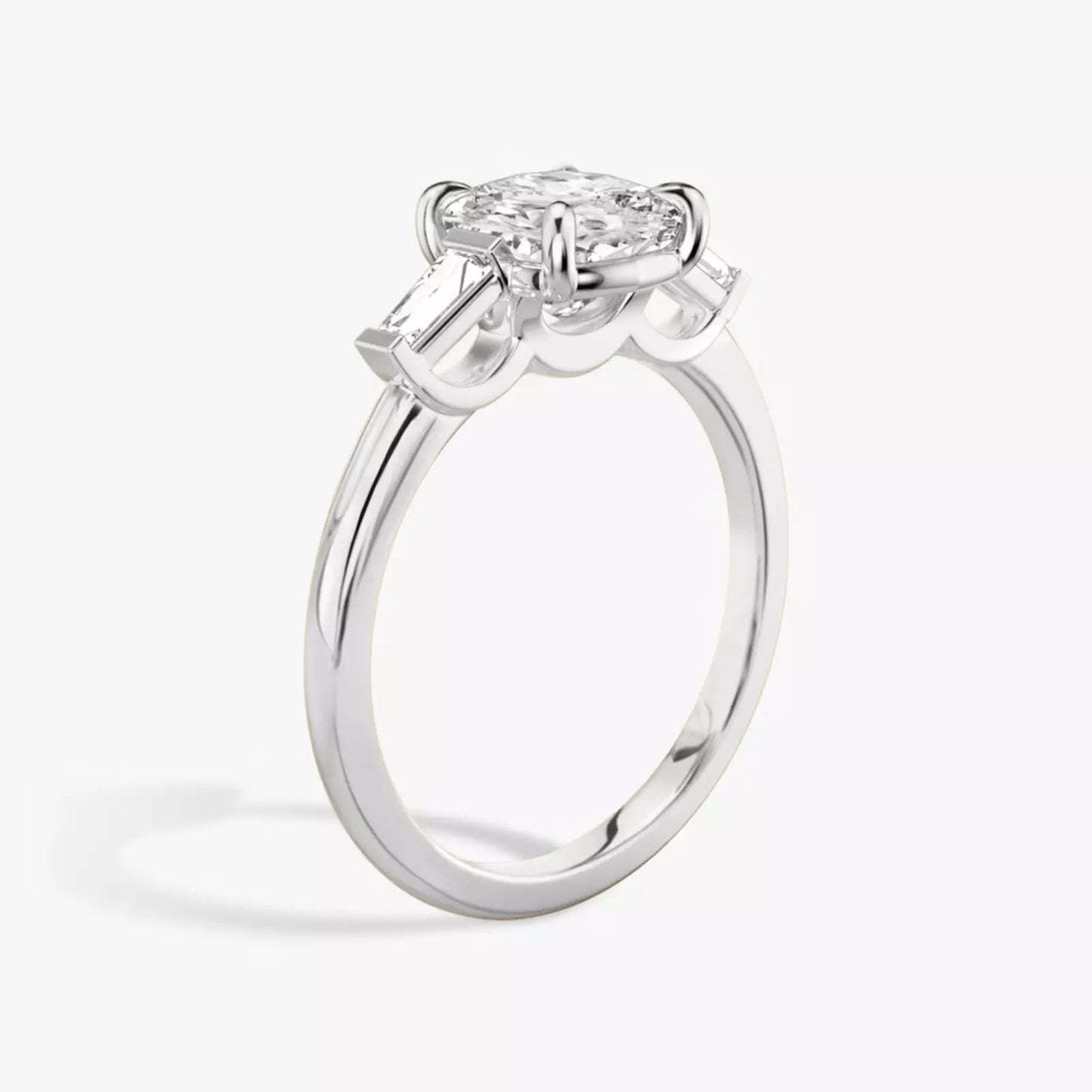 3 Carat Cushion-Cut Lab-Created Diamond Three-Stone Engagement Ring in 14k White Gold