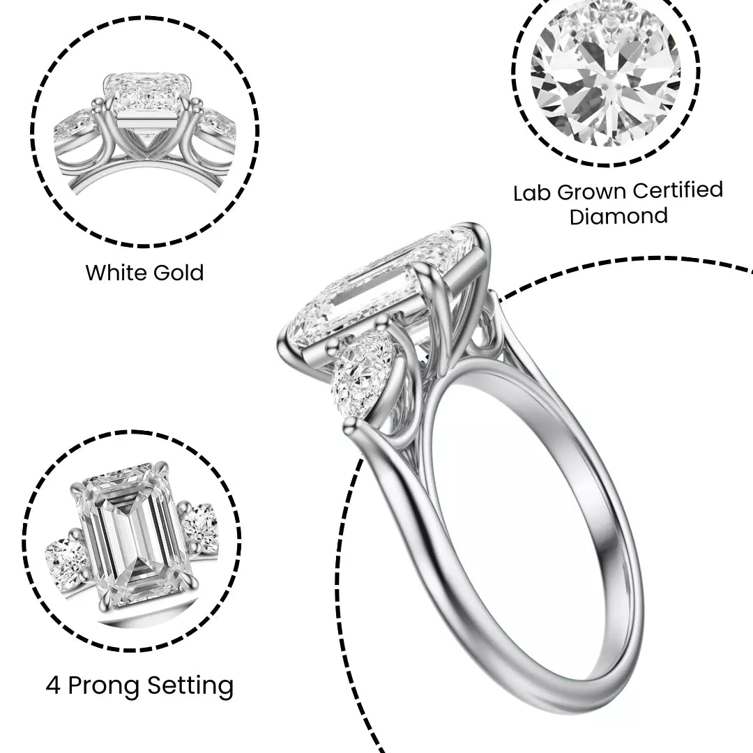 2.50 Carat Emerald-Cut Lab-Grown Diamond Engagement Ring – Certified, 14K White Gold