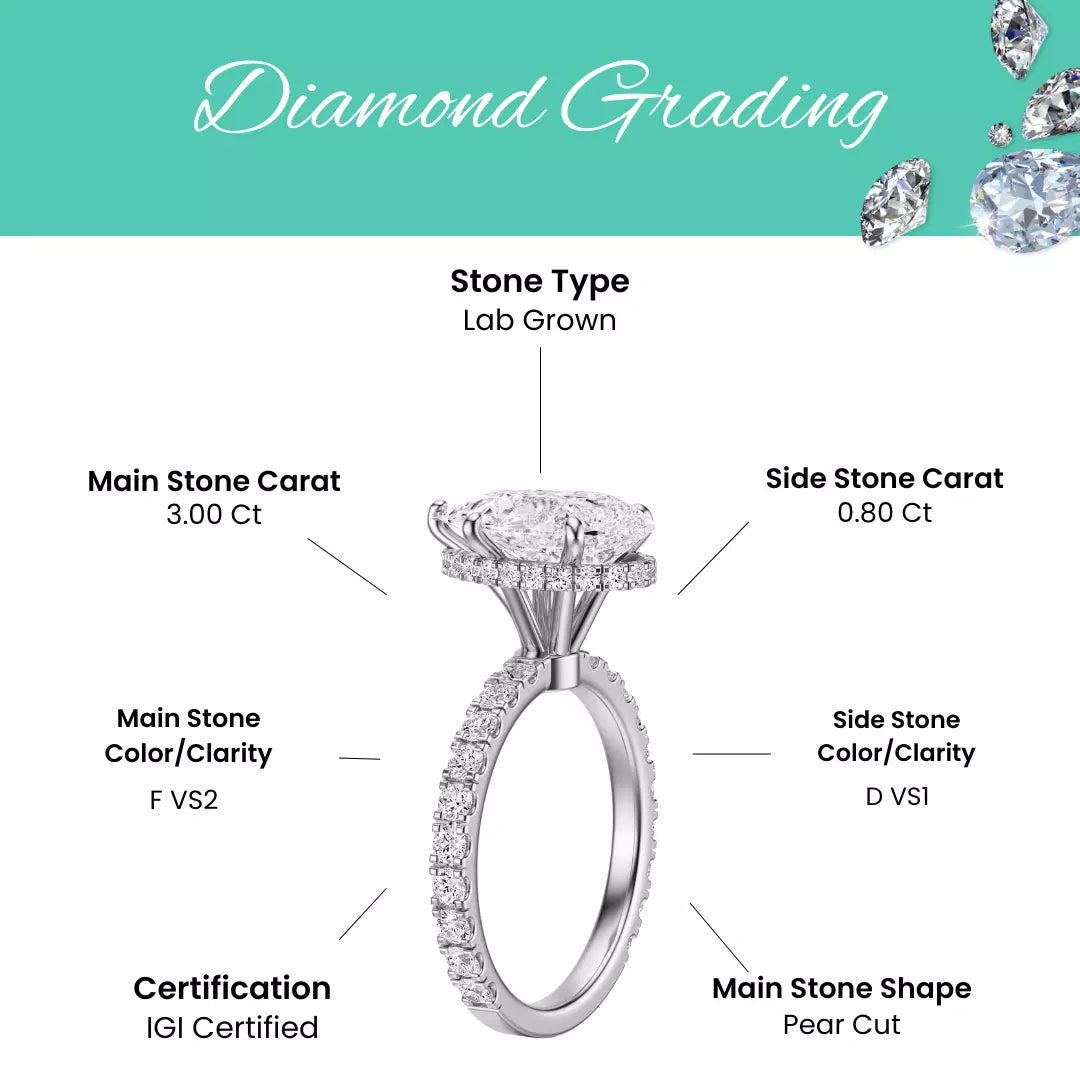 IGI Certified 3.80 CT- Pear Cut F VS2 Lab Grown Diamond Ring Platinum 900