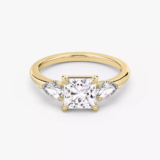 3 Carat Princess Cut Lab-Created Diamond Three-Stone Engagement Ring in 14k Yellow Gold