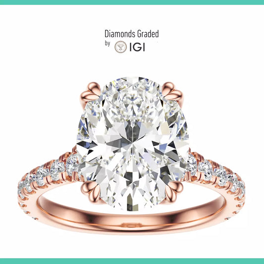 IGI Certified 2.40 Carat Oval F VS2 Lab Grown Diamond Ring Rose Gold 14k