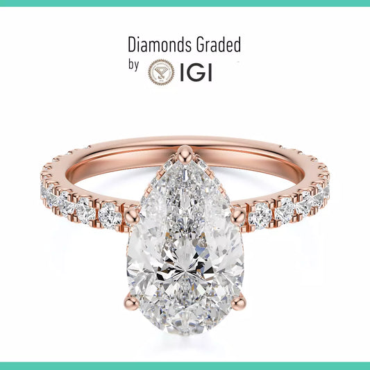 IGI Certified 2.50 Carat Pear F VS2 Lab Grown Diamond Ring 14K Rose Gold