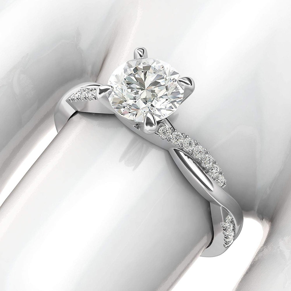 Solid 14k White Gold 4 - Prong Petite Twisted Vine 1.0 CT Lab Grown Diamond Engagement Ring Promise Bridal Ring - Future Jewelry