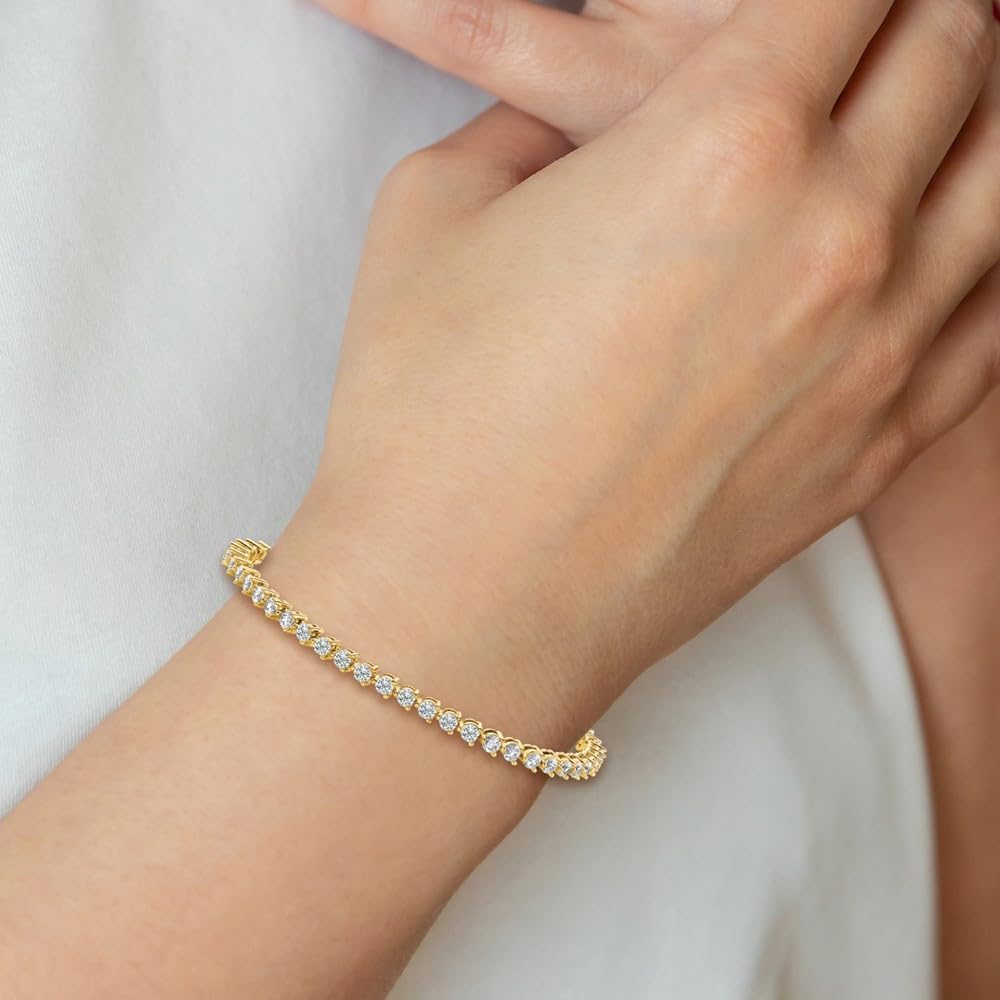 Solid 14k Yellow Gold Lab Grown Round Diamond Classic Tennis Bracelet (Width = 3mm) (4.32 cttw.) - Future Jewelry
