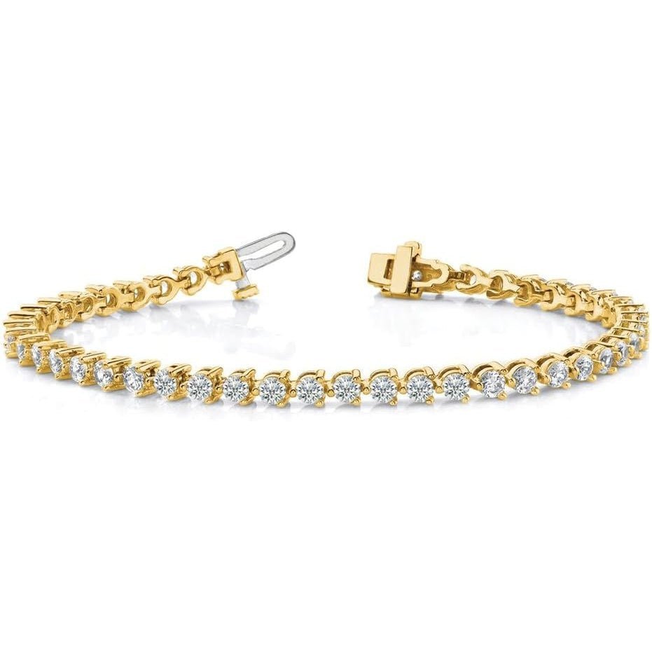 Solid 14k Yellow Gold Lab Grown Round Diamond Classic Tennis Bracelet (Width = 3mm) (4.32 cttw.) - Future Jewelry
