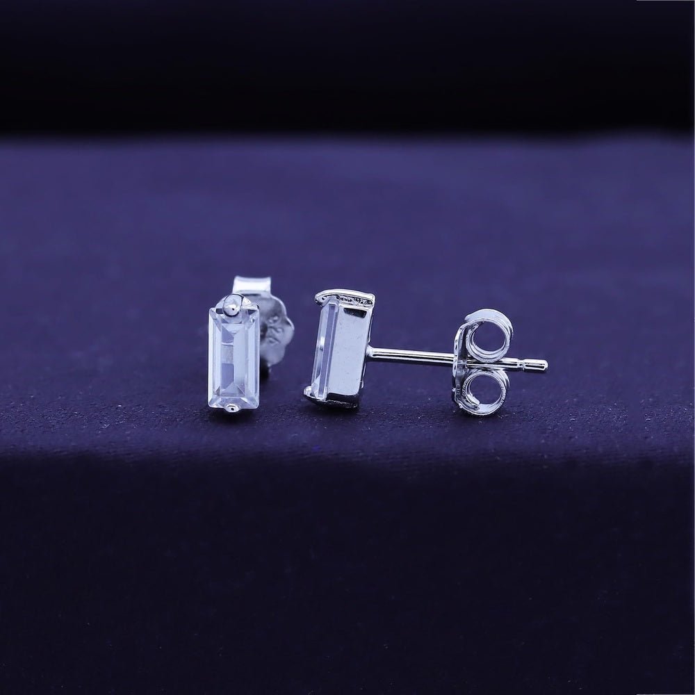 Solitaire Stud Earrings For Women, Baguette Cut White Lab Grown Diamond Ear Studs Push Back Earrings In 14K Gold Over Sterling Silver - Future Jewelry