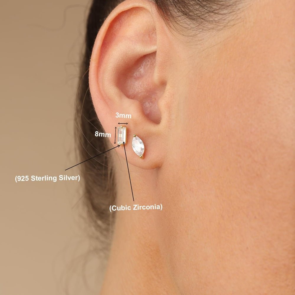 Solitaire Stud Earrings For Women, Baguette Cut White Lab Grown Diamond Ear Studs Push Back Earrings In 14K Gold Over Sterling Silver - Future Jewelry
