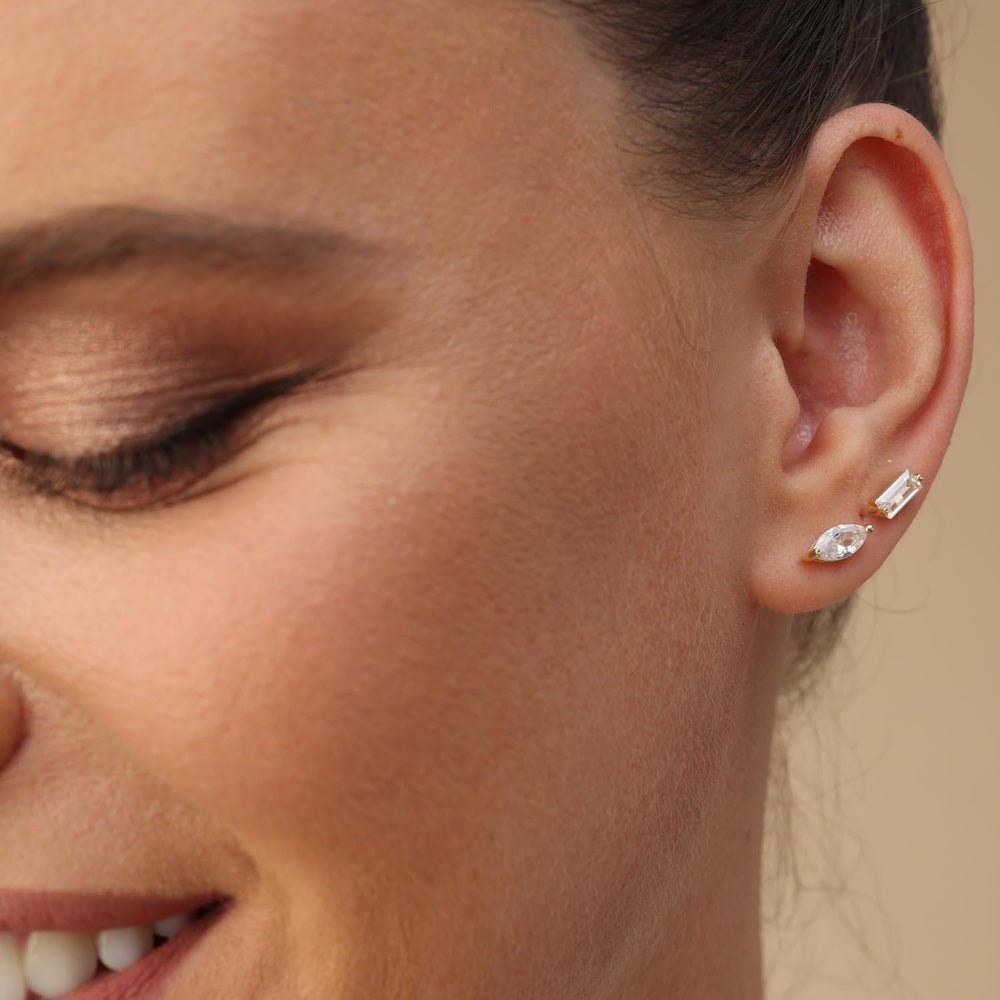 Solitaire Stud Earrings For Women, Baguette Cut White Lab Grown Diamond Ear Studs Push Back Earrings In 14K Gold Over Sterling Silver - Future Jewelry