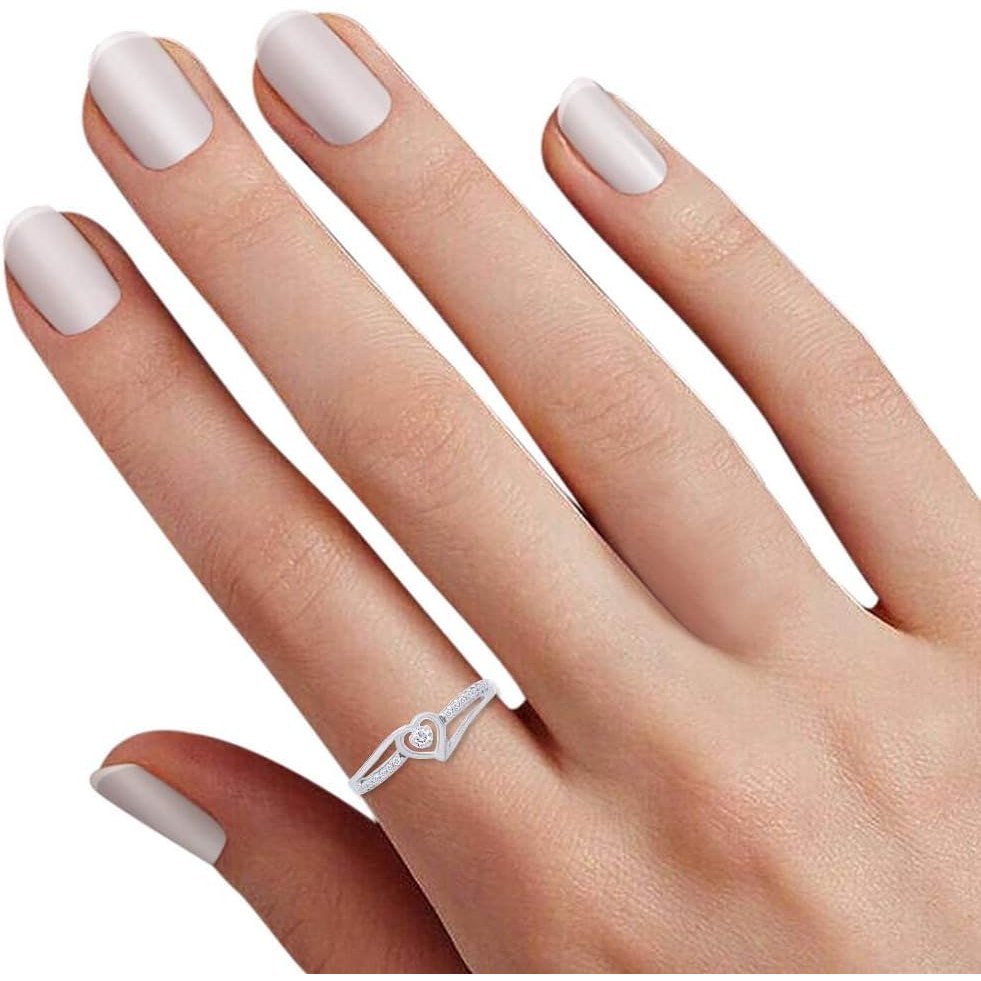 Split Shank Heart Bypass Promise Ring, Round Lab Grown Diamond Or Natural Diamond Engagement Ring for Women In 14k Gold Over Sterling Silver ( - Future Jewelry