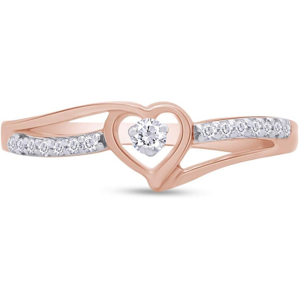 Split Shank Heart Bypass Promise Ring, Round Lab Grown Diamond Or Natural Diamond Engagement Ring for Women In 14k Gold Over Sterling Silver ( - Future Jewelry