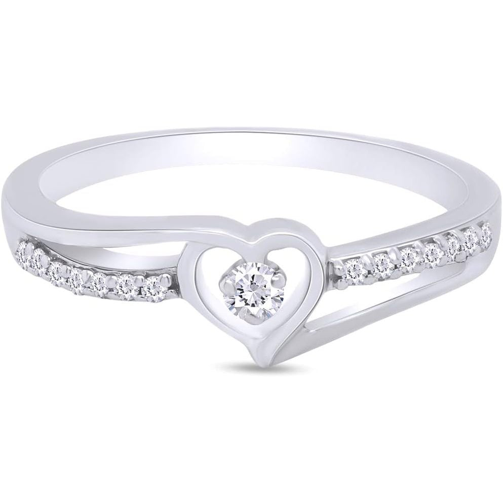 Split Shank Heart Bypass Promise Ring, Round Lab Grown Diamond Or Natural Diamond Engagement Ring for Women In 14k Gold Over Sterling Silver ( - Future Jewelry