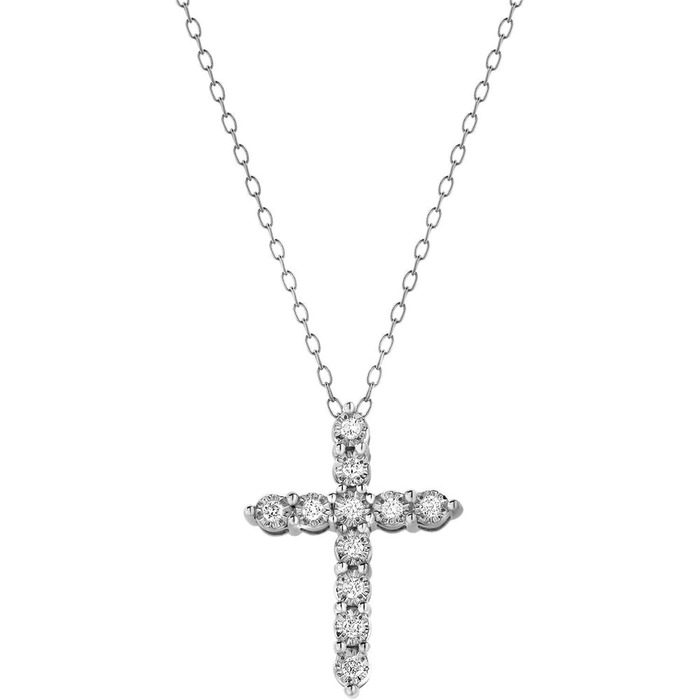 Sterling Silver 1/10 Carat Round Cut Lab Grown Diamond Cross Miracle Pendant Necklace for Women - Future Jewelry