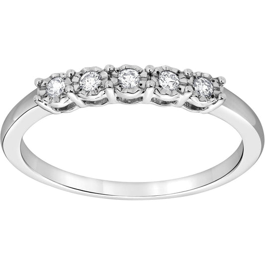 Sterling Silver 1/10 Carat Round Cut Lab Grown Diamond Five - Stone Band Ring for Women | (I - I1) | Fine Jewelry for Her | Gift Box Included - Future Jewelry