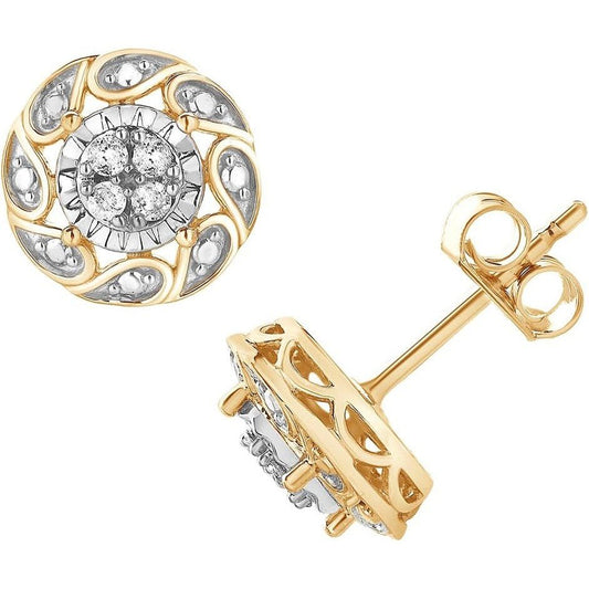 Sterling Silver 1/10 Carat Round Lab Grown Diamond Floral Stud Earrings for Women | (I - I1) | Fine Jewelry for Her | Gift Box Included - Future Jewelry