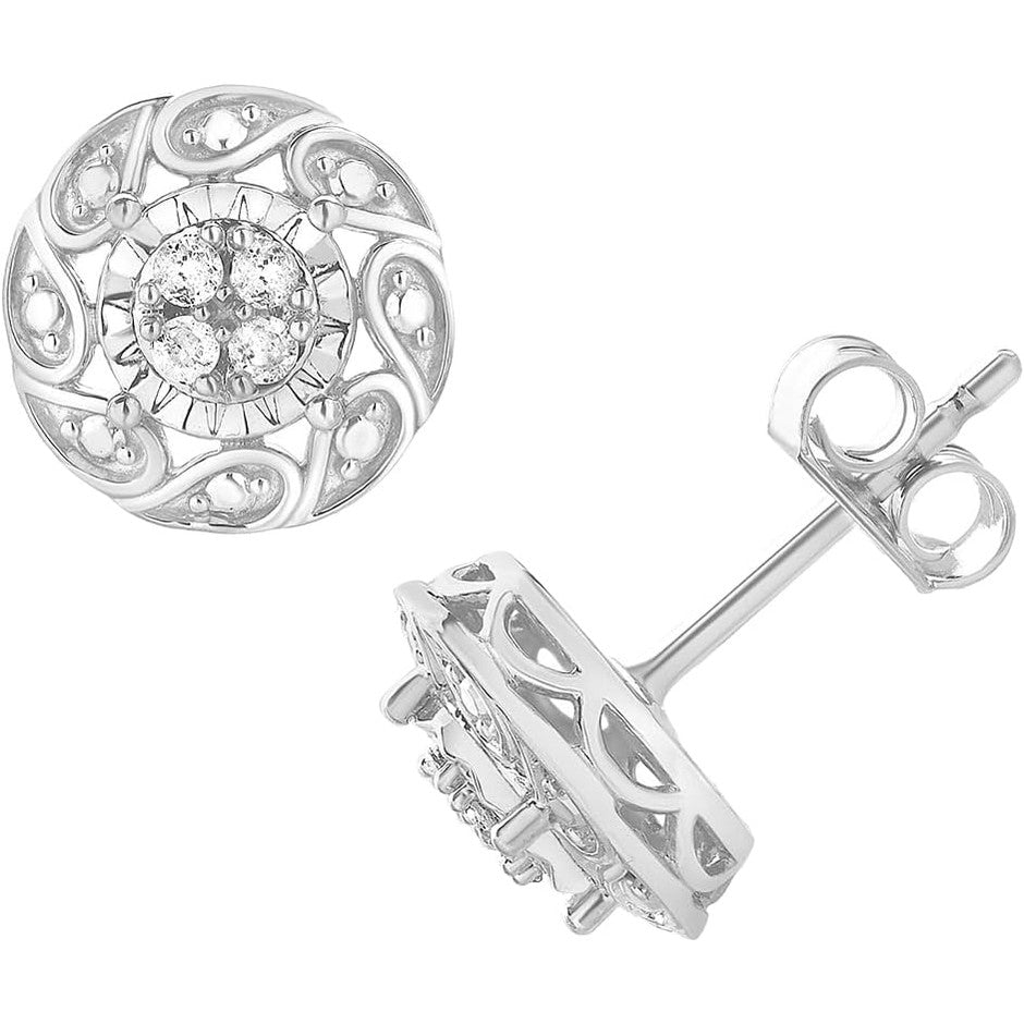 Sterling Silver 1/10 Carat Round Lab Grown Diamond Floral Stud Earrings for Women | (I - I1) | Fine Jewelry for Her | Gift Box Included - Future Jewelry