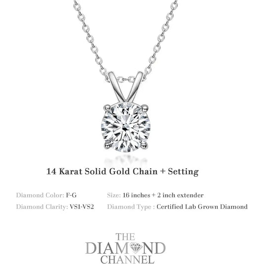 The Diamond Channel Certified LAB GROWN 0.25 - 2.00ct Diamond Necklace for Women, 14 Karat Solid Gold 4 - Prong Diamond Necklace, Gold Diamond Necklace For Women (F - G Color, VS1 - VS2 Clarity) - Future Jewelry