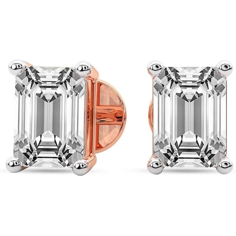 The Diamond Deal IGI Certified 1.00 to 5.00 Carat Emerald Shape Lab - Grown Diamond 4 - Prong Stud Earrings in 14k Yellow - Future Jewelry