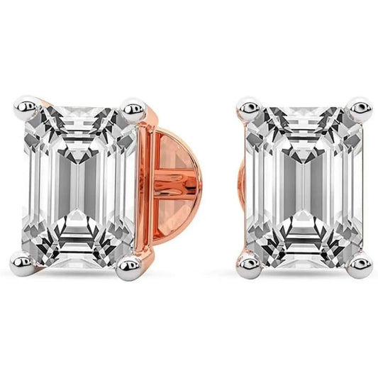 The Diamond Deal IGI Certified 1.00 to 5.00 Carat Emerald Shape Lab - Grown Diamond 4 - Prong Stud Earrings in 14k Yellow - Future Jewelry