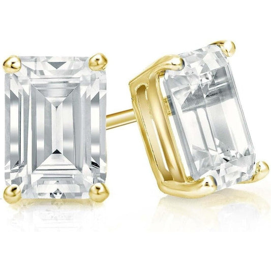 The Diamond Deal IGI Certified 1.00 to 5.00 Carat Emerald Shape Lab - Grown Diamond 4 - Prong Stud Earrings in 14k Yellow - Future Jewelry