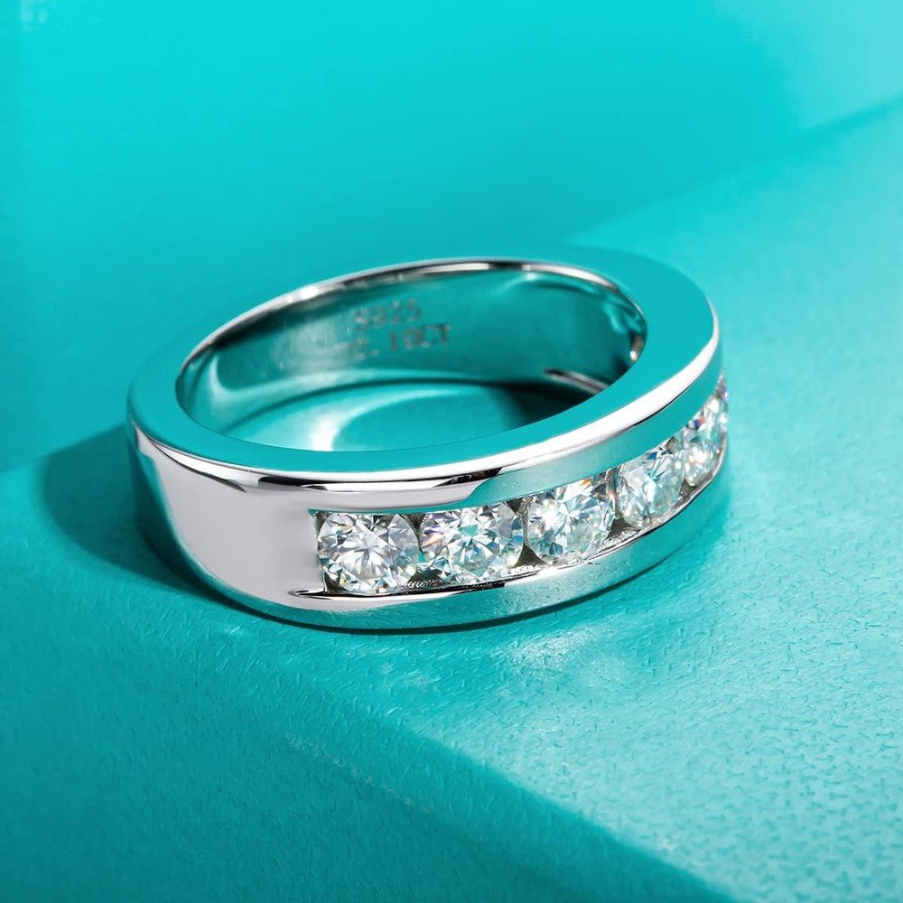 The Orion Band – D Color VVS1 Lab Grown Diamond Half Eternity Ring for Men in 14K White Gold - Future Jewelry