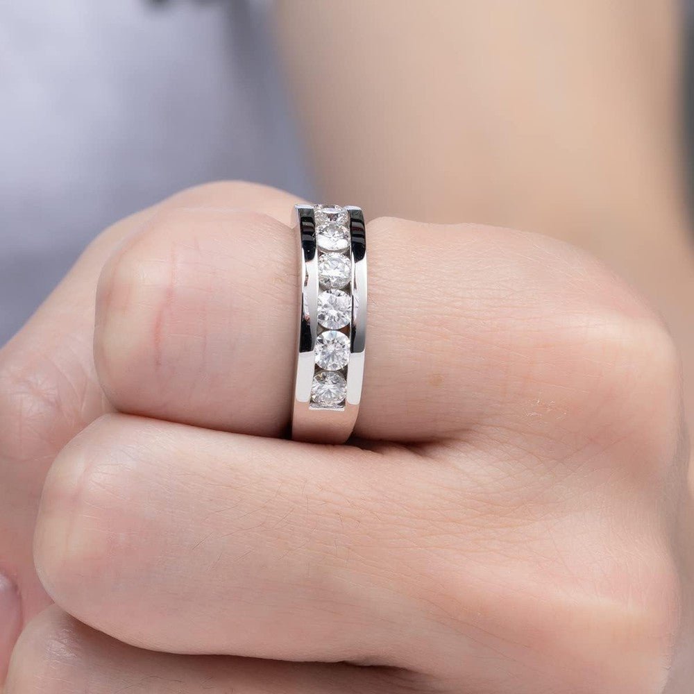 The Orion Band – D Color VVS1 Lab Grown Diamond Half Eternity Ring for Men in 14K White Gold - Future Jewelry
