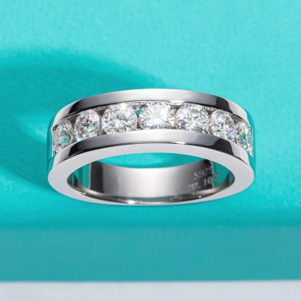 The Orion Band – D Color VVS1 Lab Grown Diamond Half Eternity Ring for Men in 14K White Gold - Future Jewelry