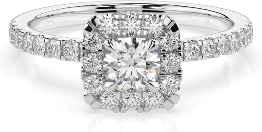 Top View of 2 Carat Lab Grown Diamond Halo Engagement Ring in 14K White Gold