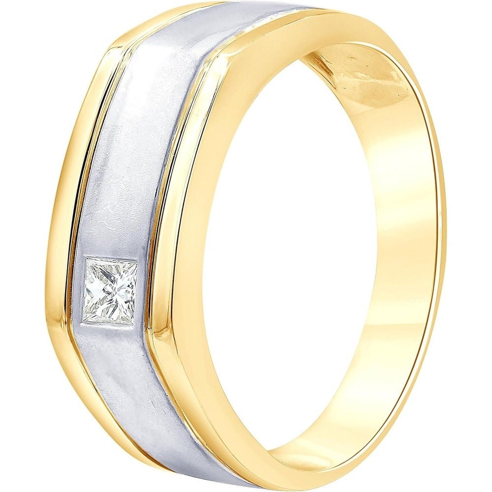 Two - Tone Bezel - Set 1/5 Carat Princess Cut Men's Wedding Band in 14K Yellow Gold | Fine Jewelry for Husband | Gift Box Included - Future Jewelry