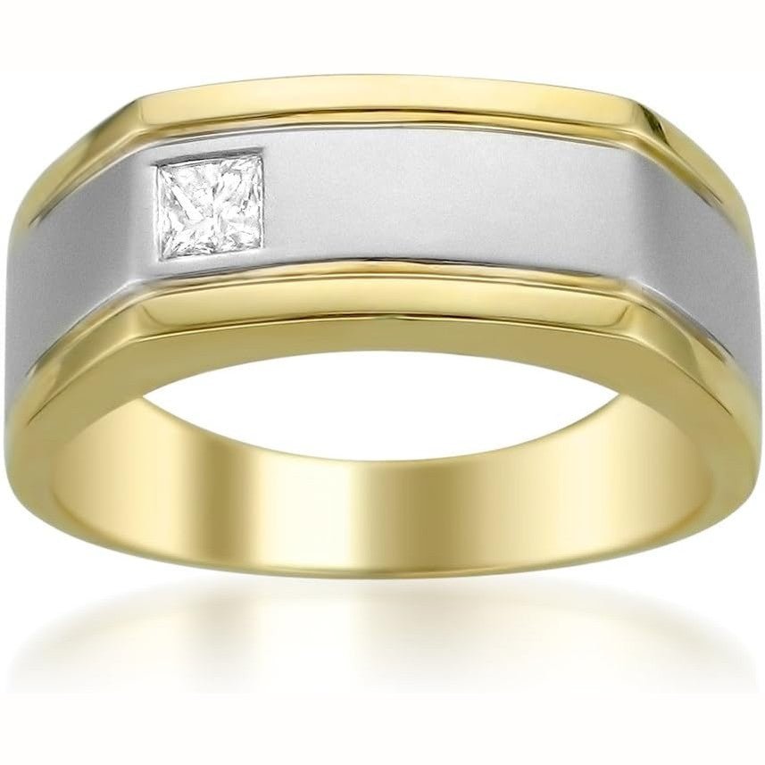 Two - Tone Bezel - Set 1/5 Carat Princess Cut Men's Wedding Band in 14K Yellow Gold | Fine Jewelry for Husband | Gift Box Included - Future Jewelry