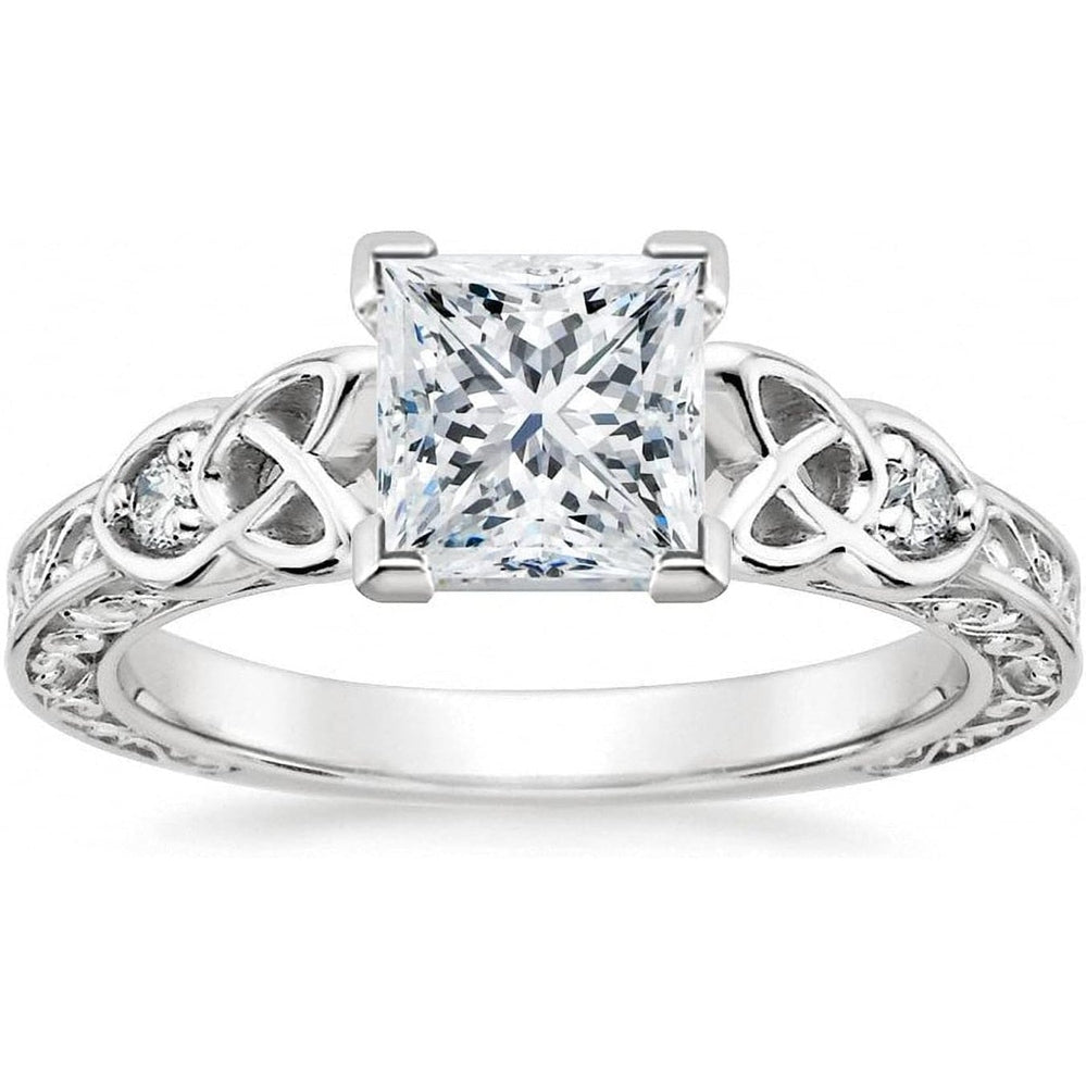 Vintage Lab Grown Diamond Princess Cut Celtic Knot Bridal Ring Sets 1 - 3 Carat (ctw) 10K 14K 18K Gold IGI Certified Lab Diamond Engagement Ring Sets for Women (D Color VVS Clarity) - Future Jewelry