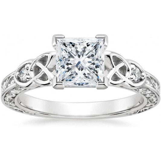 Vintage Lab Grown Diamond Princess Cut Celtic Knot Bridal Ring Sets 1 - 3 Carat (ctw) 10K 14K 18K Gold IGI Certified Lab Diamond Engagement Ring Sets for Women (D Color VVS Clarity) - Future Jewelry